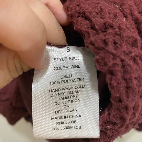 Ci‎ Sono Burgundy Faux Sherpa Zip Up Hooded Jacket - Picture 5 of 7